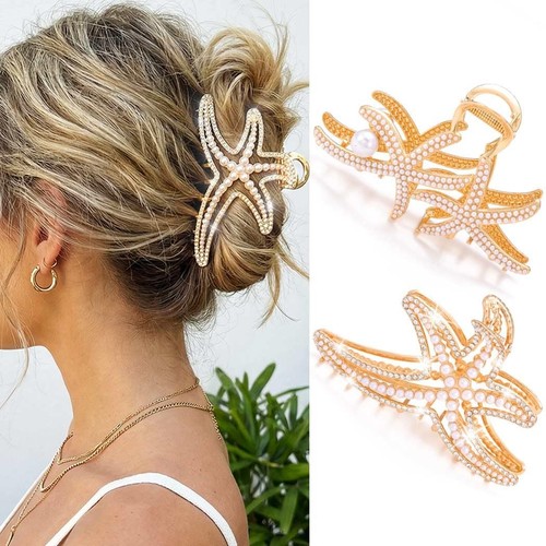 Large gold starfish - starfish, hair